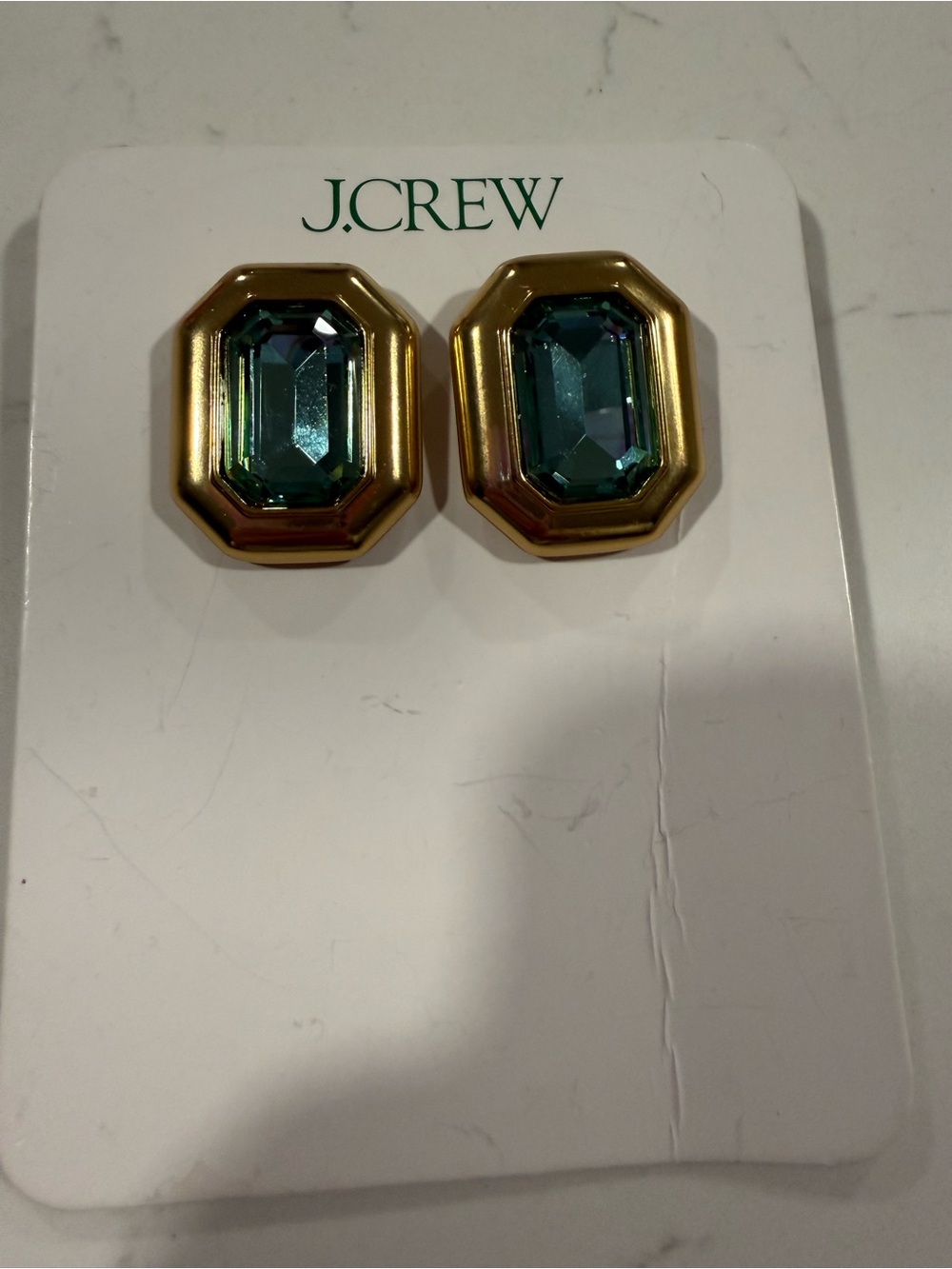 J. Crew Gold-Tone Earrings with Teal Octagon Crystals